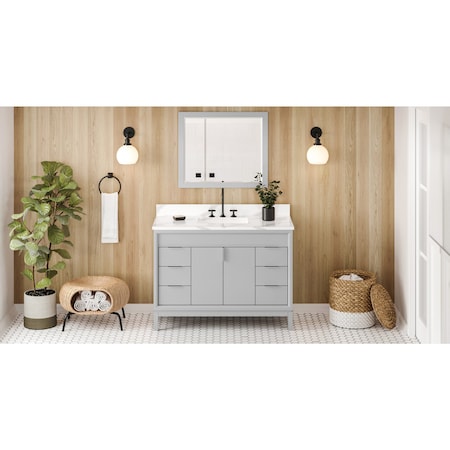 Jeffrey Alexander 48In. Grey Theodora Vanity, Calacatta Vienna Quartz Vanity Top, Undermount Rectangle Bowl VKITTHE48GRCQR